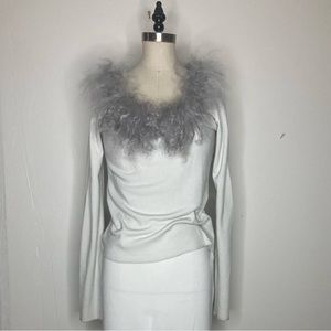 Vtg light gray Mongolian fur trim sweater made in Italy